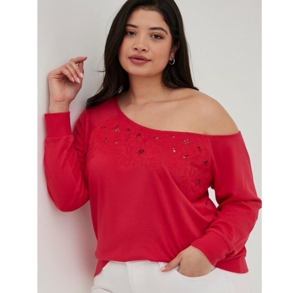 Torrid 2 OFF-SHOULDER Light WEIGHT FRENCH TERRY EMBROIDERED SWEATSHIRT